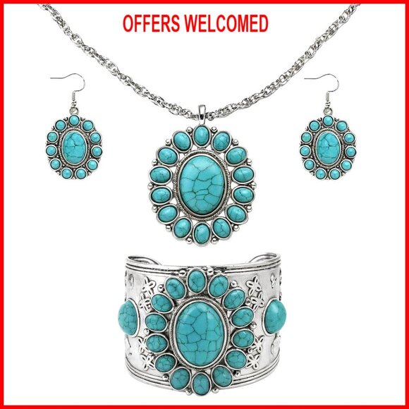 Other - Howlite Gemstone Jewelry Set with Lobster Clasp and Adjustable Bracelet